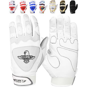 Exxact Sports Padded Baseball Batting Gloves for Men with Gel Padding Protection, Softball Batting Gloves for Women, Mens Batting Gloves for Baseball-White-3X-Large