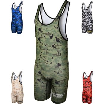 Exxact Sports Digital Camouflage Wrestling Singlet for MMA, Powerlifting Singlet Youth Wrestling Singlet Men for Training-Green Camo-Small-YOUTH