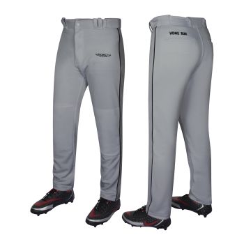 Exxact Sports Homerun Boys Baseball Pants - Full Length Baseball Pants Youth Boys with Piping, Semi-Relaxed Open Bottom Pants-Gray-Black Piping-Small