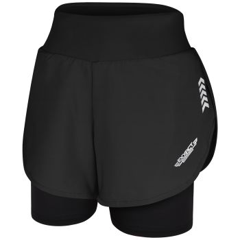 Exxact Sports 2 in 1 Shorts Women - Running Shorts with Phone Pocket Women, Dry Fit Workout Shorts with Pockets for Women-Black-X-Small